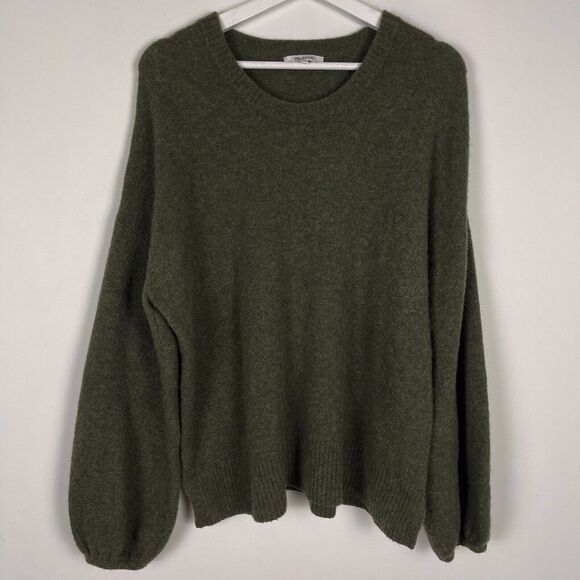 Madewell Sweaters - Madewell Wool Alpaca Sweater Relaxed Crewneck Green Balloon Sleeves Cozy Womens